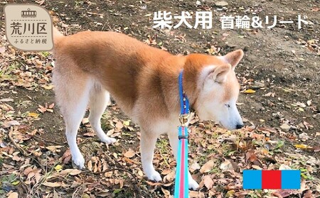 柴犬用カラー（首輪）＆リード(カラー：水色・赤・水色)【001-008】