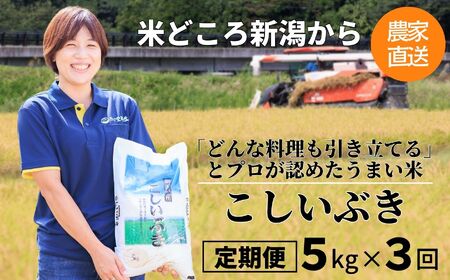 【3ヶ月定期便】『新潟産こしいぶき』5kg×3回お届け(計15kg) プロが認めたうまい米 令和5年産 新潟産コシイブキ 新潟県糸魚川産 農家直送 おいしいお米をお届けします。