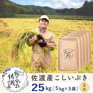 佐渡島産 こしいぶき 玄米25kg(5kg×5袋）【令和5年産】～農薬5割減～