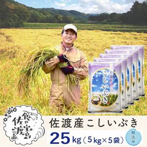 佐渡島産 こしいぶき 無洗米25kg(5kg×5袋)【令和5年産】～農薬5割減～