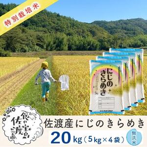 佐渡島産 にじのきらめき 無洗米20kg (5kg×4袋）【令和5年産】特別栽培米