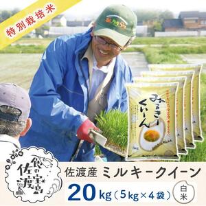 佐渡島産 ミルキークイーン 白米20Kg (5Kg×4袋）【令和5年産】特別栽培米