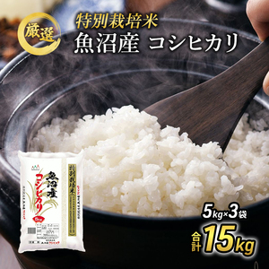 【令和3年産】『お米アドバイザー厳選！』魚沼産コシヒカリ　特別栽培米　精米15kg（5kg×3袋）