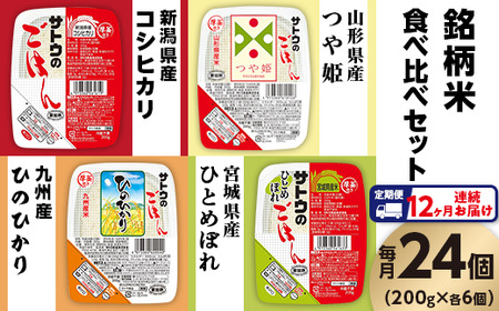 【12ヶ月定期便】サトウのごはん　銘柄米食べ比べセット　24個※