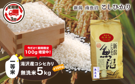 【3ヶ月定期便】令和5年産 湯沢産コシヒカリ＜無洗米＞5kg 精米したてのお米をお届け