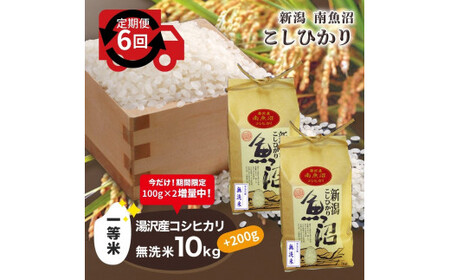 【6ヶ月定期便】令和5年産 湯沢産コシヒカリ＜無洗米＞10kg（5kg×2袋）精米したてのお米をお届け 【期間限定 200g増量中！】