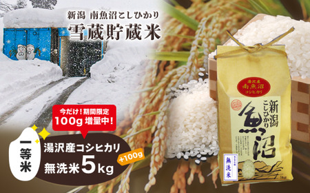 令和5年産 湯沢産コシヒカリ 雪蔵貯蔵米 ＜無洗米＞5kg 精米したてのお米をお届け 【期間限定 100g増量中！】