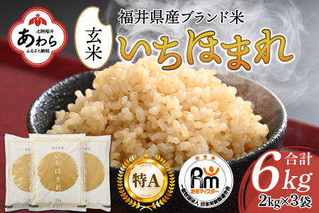 【令和5年産】いちほまれ 玄米 2kg×3袋（計6kg）《新鮮な高品質米をお届け！》／ 福井県産 ブランド米 ご飯