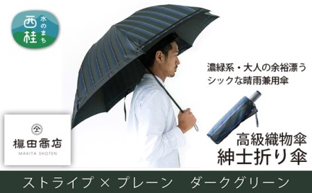 No.388 高級織物傘【紳士折り傘】濃緑系・大人の余裕漂うシックな晴雨兼用傘