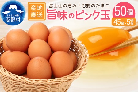 ”忍野の卵”旨味のピンク玉※卵45個+割れ保障5個　計50個