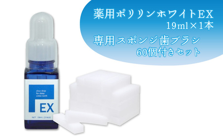 薬用ポリリンホワイトEX19ml×1本 専用スポンジ歯ブラシ60個付きセット