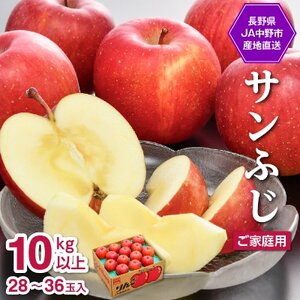 JA中野市の産直りんご「サンふじ」ご家庭用 10kg以上(28～36玉入)【1481009】