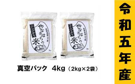 【令和5年産】「やなぎはらの米　こしひかり」4kg（真空包装） (5-52A)