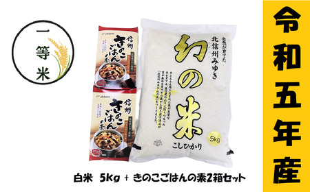 【令和5年産】コシヒカリ「幻の米一等米 5kg」+「きのこご飯の素」セット(5-7A)