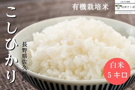 令和5年産　信州産　こだわり有機栽培米　こしひかり　白米　５kg〔MA-05〕