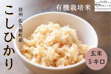 令和5年産　信州産　こだわり有機栽培米　こしひかり　玄米　５kg〔MA-07〕