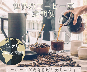 【コーヒー豆定期便12か月】『焙煎幸房“そら”』世界を旅するコーヒー 酸味は苦手、浅煎り抜き 200g×2袋(2種類合計400g)