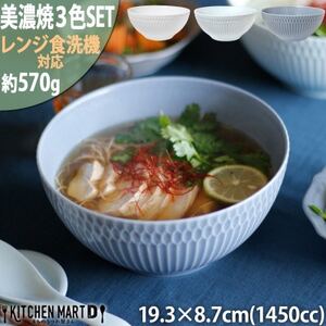 【3色SET】美濃焼 さざなみ 19鉢 麺鉢 1450cc 19.3×8.7cm【1440305】