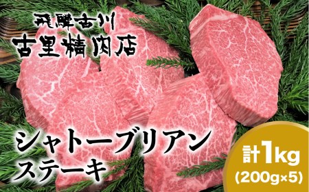 飛騨牛5等級のヒレ肉・シャトーブリアンステーキ 200g × 5枚 合計1kg[Q819]
