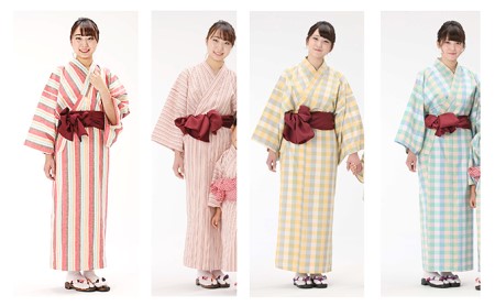 遠州綿紬使用　女性用　日本製　旅館浴衣&帯のセット 檸檬（れもん）