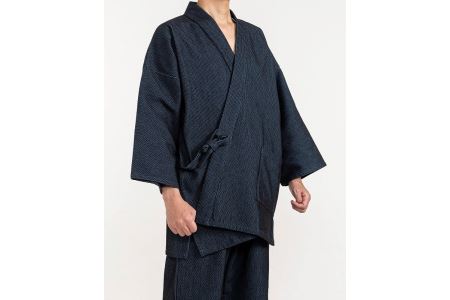 061-30　織り・縫製　地元遠州製　厚織刺子作務衣「青龍」