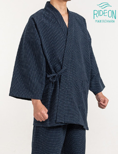 061-18　織り・縫製　地元遠州製　三子撚杢水玉作務衣 