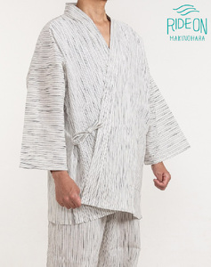 061-25　織り・縫製　地元遠州製　綿麻楊柳作務衣（雲糸縞）