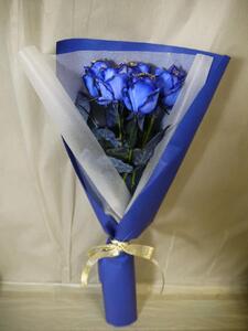 青いゴールドラメバラ5本の花束