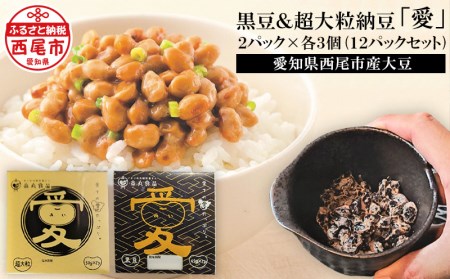 愛知県西尾市産大豆 黒豆&超大粒納豆　12ｐセット・T067-9
